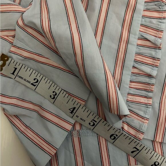LOFT Light Blue Pink Striped Cotton Blend Ruffle Shorts Size 4 - Picture 9 of 9